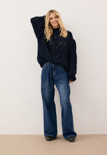 Granatowy sweter ażurowy oversize ROSSO