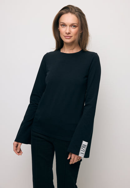 Czarny longsleeve z rozszerzonym rękawem BELUNNA