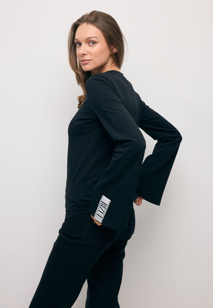 Czarny longsleeve z rozszerzonym rękawem BELUNNA