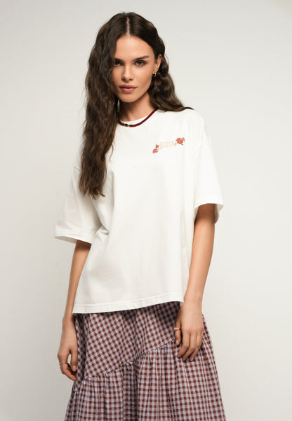 Kremowy t-shirt z haftem DISEA