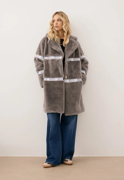 Futro damskie z logowanymi lampasami FLORENCE taupe