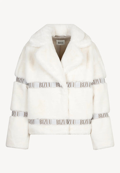 Krótkie kremowe futro z logowanymi lampasami GREGORIA