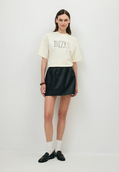 Masełkowy t-shirt oversize JONI z ozdobnym logo