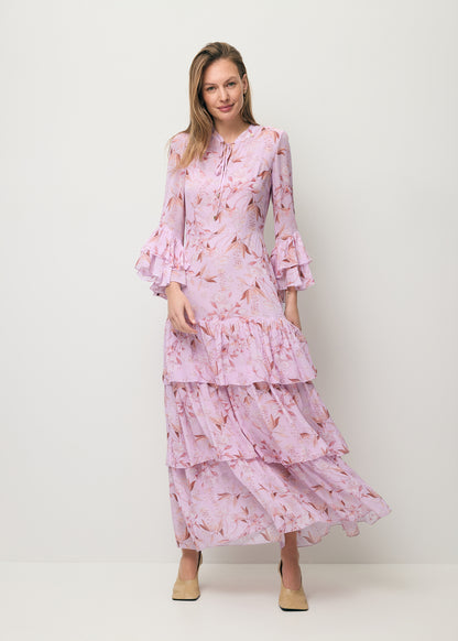 Fioletowa sukienka maxi w autorski print MASSI