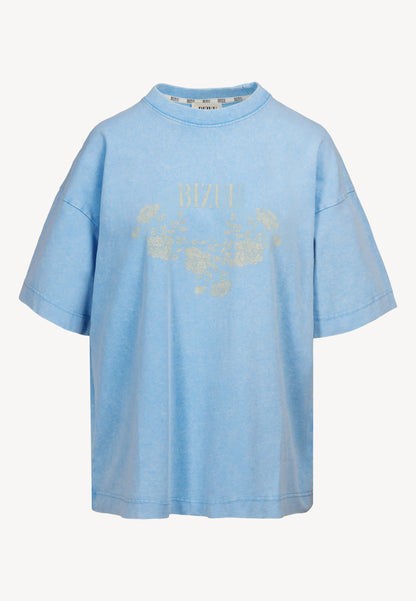 Niebieski T-shirt oversize z aplikacją PAPLYS
