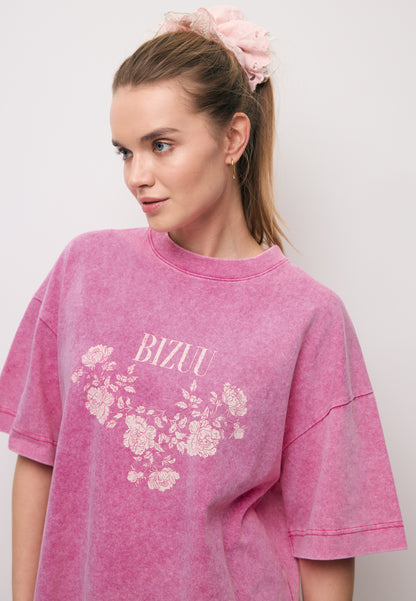 Różowy T-shirt oversize z aplikacją PAPLYS