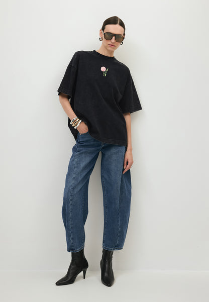 Szary T-shirt oversize z autorską grafiką RIONA