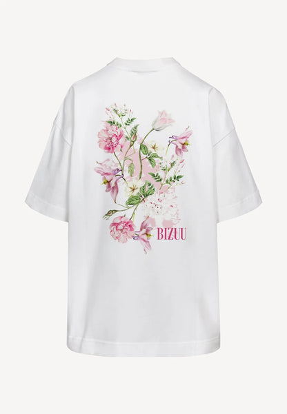 Kremowy T-shirt oversize z nadrukiem na plecach RIONA