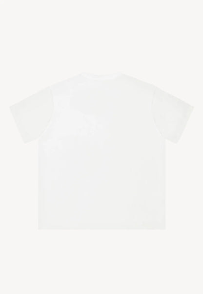 Oversizowy T-shirt z logowaną kokardką TISHALLE kremowy