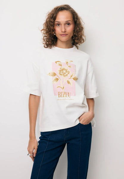 Kremowy T-shirt oversize z grafiką VIORA