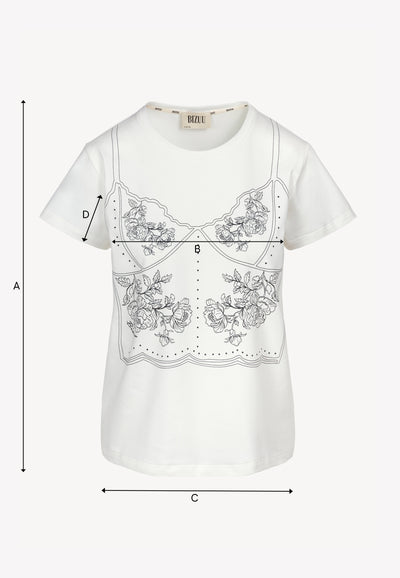 Kremowy T-shirt z rysunkiem koronkowego topu BROOKE